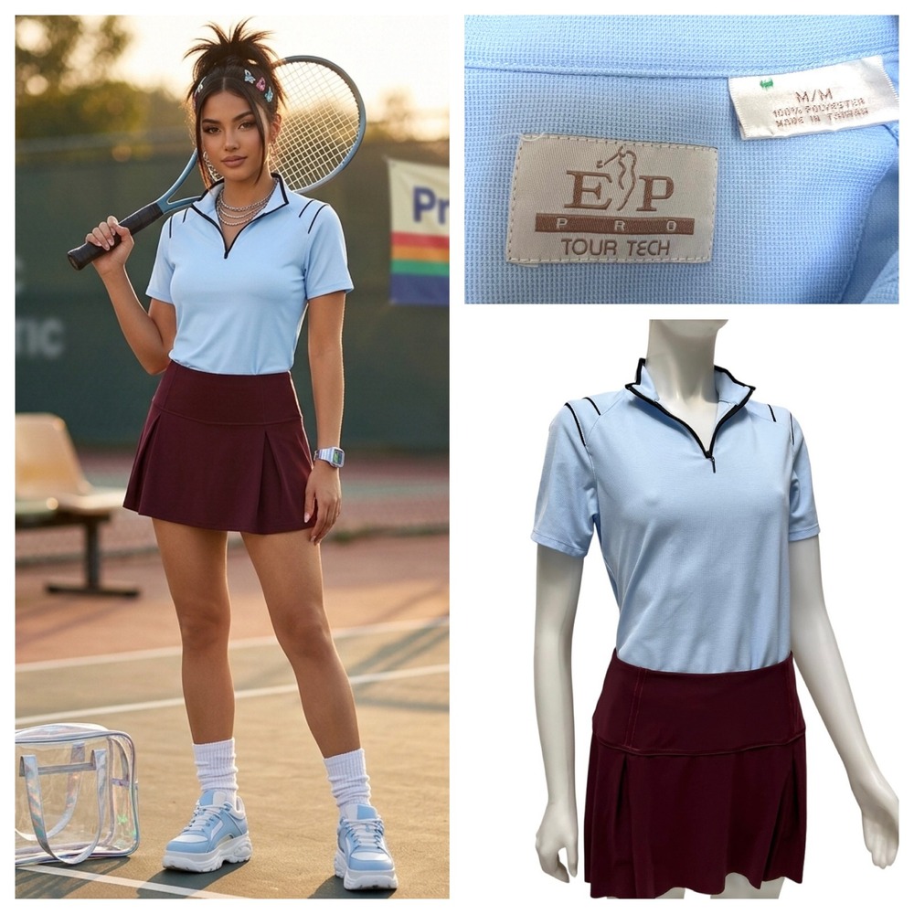 Vintage EP Pro Tour Tech Womens M Blue Half Zip Golf Shirt Y2K Sportcore Tennis